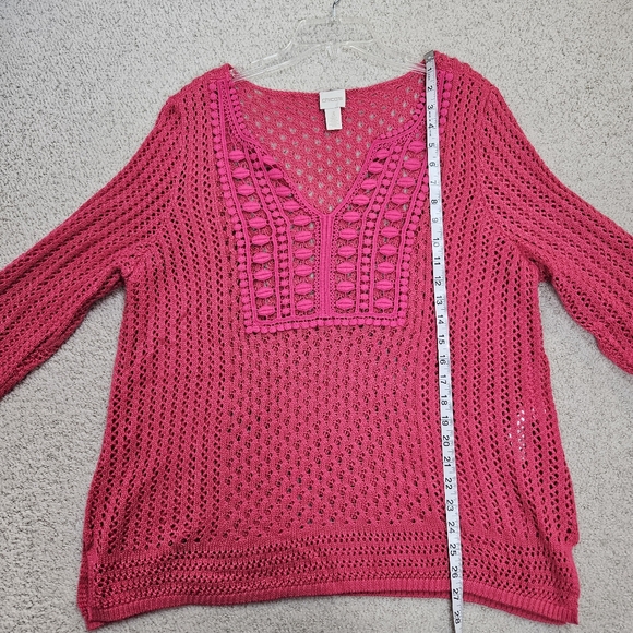 Chicos Crochet Tunic Shirt Pink V Neck Boho Coastal Beach Vacation 3 XL - Picture 5 of 7